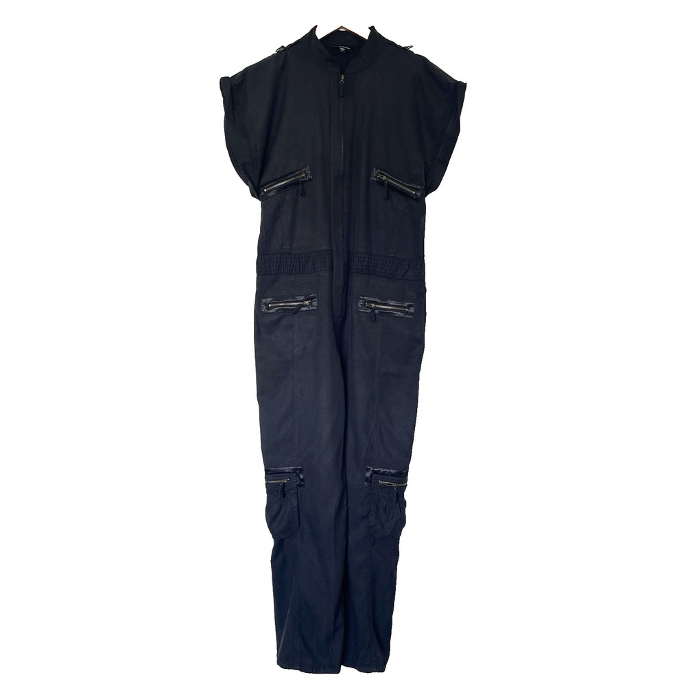 Vintage Bebe Womens Y2K 100% Silk Jumpsuit Size M Black Gorpcore Sleek Cybercore